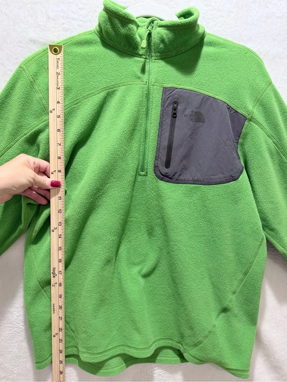 The North Face 1/4 Zip Fleece Pullover Chest Pocket Green Mens Size M